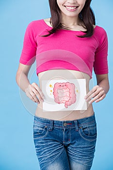 Woman with health intestine concept photo