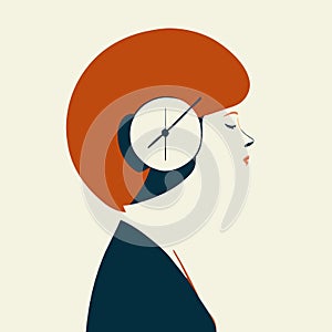 Woman hearing a clock ticking. Deadline, anxiety, countdown.