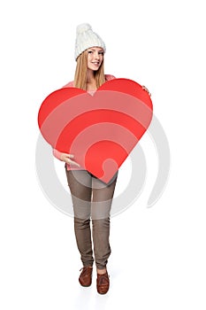 Woman with heart banner