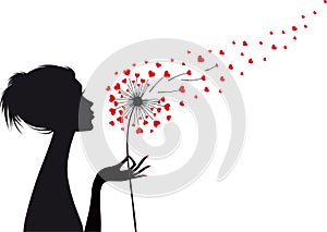 Woman with heart dandelion, vector