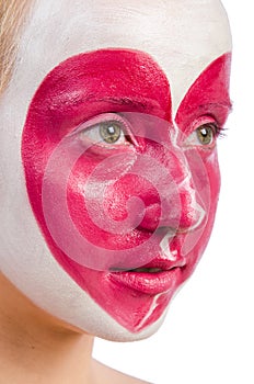 Woman with heart face painting isolated
