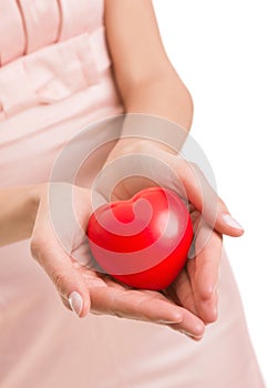 Woman with heart in hands, give love, valentine's day