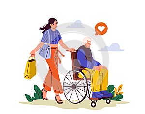 Woman helping elderly man vector