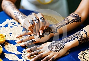 a woman with henna tattoo on her hands