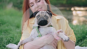 Woman with her beloved dog.