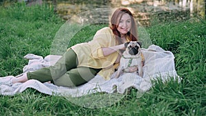 Woman with her beloved dog.