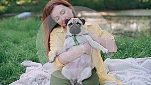 Woman with her beloved dog.