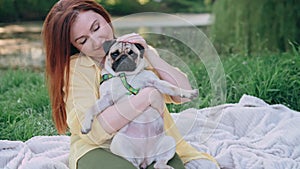 Woman with her beloved dog.