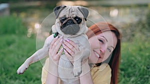 Woman with her beloved dog.