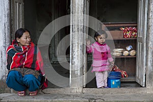 A woman with her daughter in Panauti, Nepal