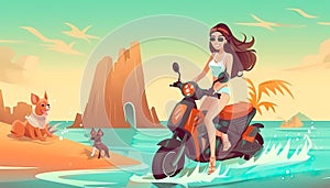 Woman and Her Dog\'s Freedom to Explore the Seaside on a Scooter 2