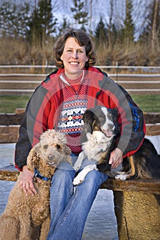 Woman and her Dogs - Focus on Woman's face