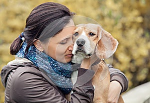 Woman and her favorite dog portrait photo