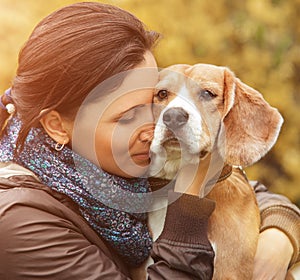 Woman and her favorite dog portrait