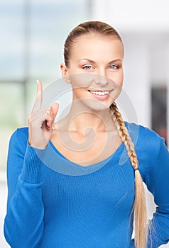 Woman with her finger up