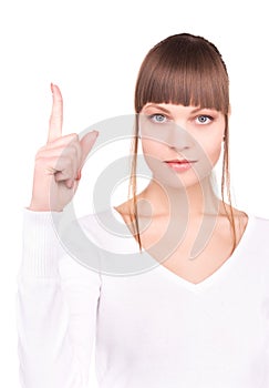 Woman with her finger up