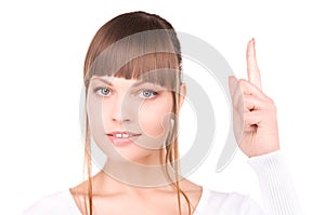 Woman with her finger up