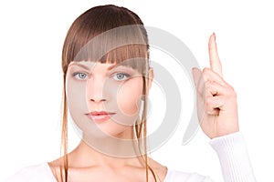 Woman with her finger up