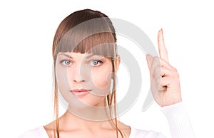 Woman with her finger up