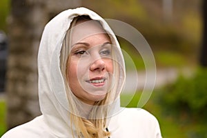 Woman in her forties wearing a hoodie