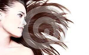 Woman with her hair blowing