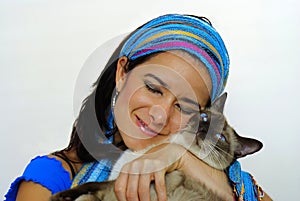 Woman and her pet cat photo