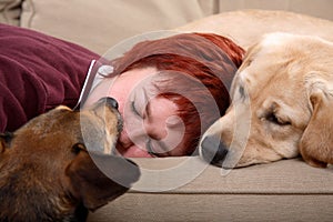 Woman and her pet dogs