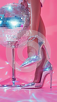 A woman in high heels and disco ball