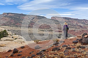 Woman Hiker at American Southwest Overlook.