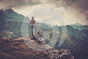 Woman hiker on a mountain