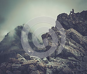 Woman hiker on a mountain