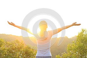 Woman hiker mountain top