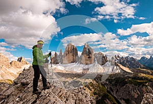 Woman hiker on top of mountain