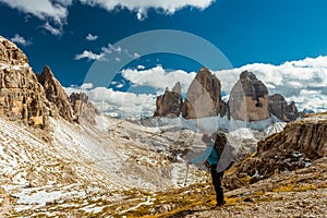 Woman hiker on top of mountain