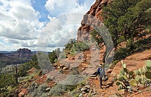 A Woman Hikes the Airport Loop Trail, Sedona, AZ, USA