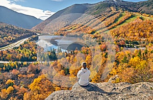 Woman hiking at Artist`s Bluff in autumn