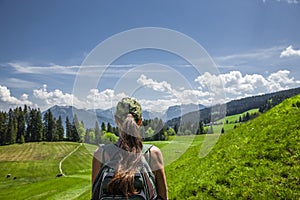 Woman hiking in the Bregenz Forest in Vorarlberg