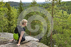 Woman hiking in forest in National Park