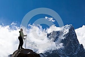 Woman hiking in Himalaya Mountains