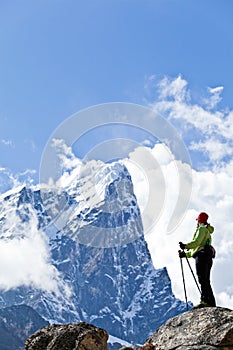 Woman hiking in Himalaya Mountains