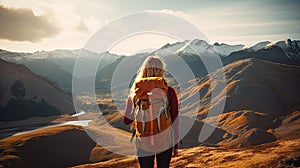 A woman hiking in mountains