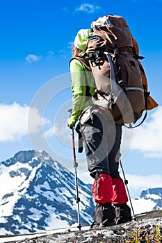 Woman hiking in the mountains