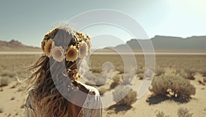 woman hiking on Namib Desert, adventure concept, generative ai