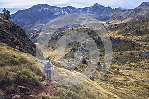 Woman hiking in the Pyrenees, Andorra