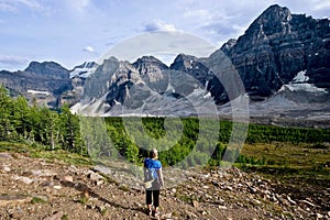 Woman hiking in Rocky Mountains.