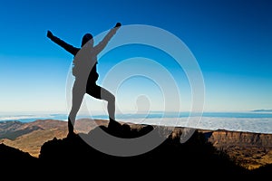 Woman hiking success silhouette, business concept