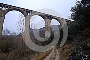 Bridge of the viaduct over the river Riaza in Burgos, Spain. photo