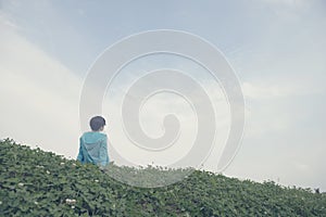 Woman on hillside