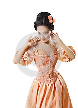 Woman in Historic Baroque Costume Corset, Girl Rococo Retro