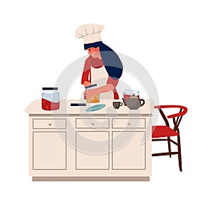 Woman with hobbies.Vector characters cooking and doing hobbies at home